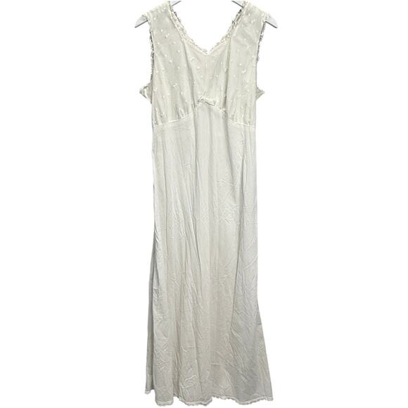 Vintage Nylon Maxi Nightgown White Sleeveless Empire Waist Lined Size L Lace - Picture 2 of 6